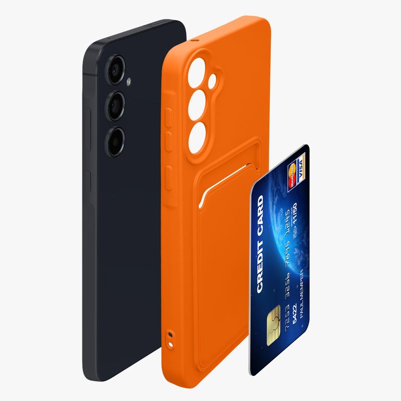 Laptop, Telefoane si Tablete - Telefoane mobile si accesorii - Accesorii Telefoane - Huse telefoane - Husa Kwmobile pentru Samsung Galaxy A55 5G, incarcare wireless, buzunar card, silicon, portocaliu - Infinity.ro