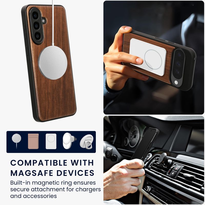 Laptop, Telefoane si Tablete - Telefoane mobile si accesorii - Accesorii Telefoane - Huse telefoane - Husa Kwmobile pentru Samsung Galaxy A57 5G, compatibilitate MagSafe, lemn, TPU, maro - Infinity.ro