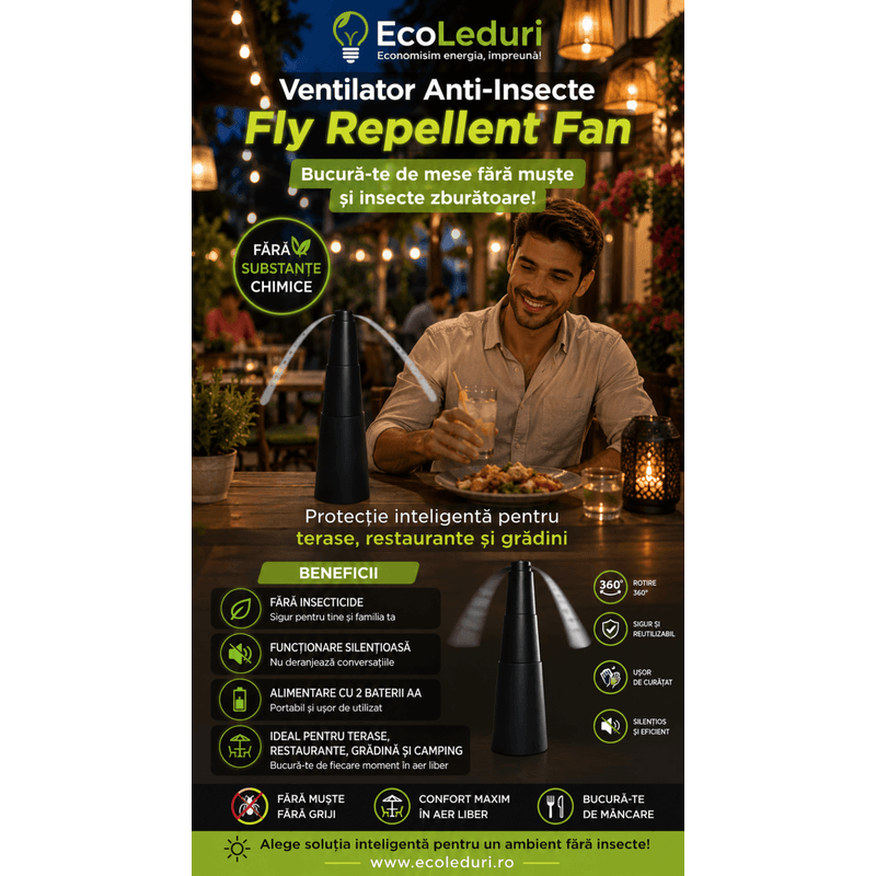 Market - Curatenie si intretinere casa - Produse menaj - Insecticide si capcane - Ventilator Anti-Insecte pentru Masa - Fly Repellent Fan - Infinity.ro