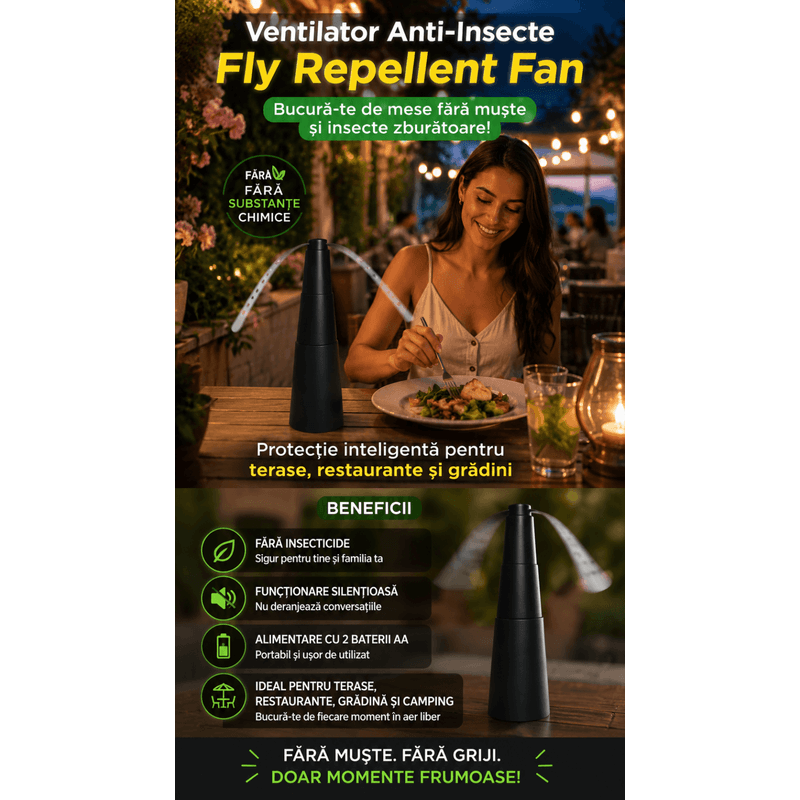 Market - Curatenie si intretinere casa - Produse menaj - Insecticide si capcane - Ventilator Anti-Insecte pentru Masa - Fly Repellent Fan - Infinity.ro