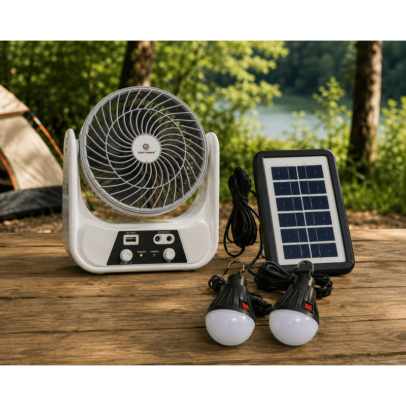 Electronice si Electrocasnice - Climatizare si sisteme de incalzire - Aparate racire aer - Ventilatoare - Ventilator Solar Reincarcabil EP-606, 15 cm, cu Panou Solar, 2 Becuri LED Incluse,3000 mAh, USB Power Bank - Infinity.ro