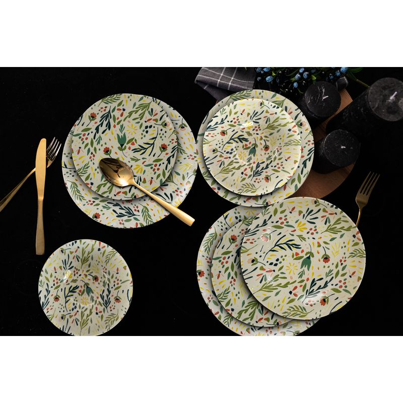 Casa si Gradina - Bucatarie si vesela - Vesela si tacamuri - Servicii de masa - Set farfurii 16 piese, pentru 4 persoane, Vintage, Cesiro, Alb decor flori - Infinity.ro
