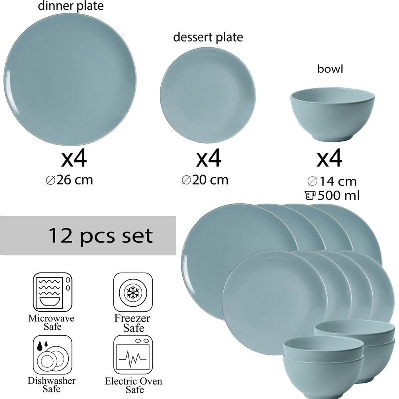 Casa si Gradina - Bucatarie si vesela - Vesela si tacamuri - Servicii de masa - Set farfurii 12 piese, pentru 4 persoane, Ash, Cesiro, Gri-Albastrui - Infinity.ro