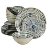 Casa si Gradina - Bucatarie si vesela - Vesela si tacamuri - Servicii de masa - Set farfurii 18 piese, pentru 6 persoane, Maritim, Cesiro, Alb Ivoire lucios cu albastru - Infinity.ro