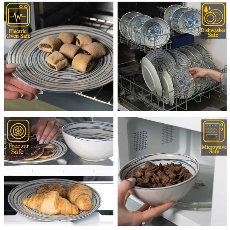 Casa si Gradina - Bucatarie si vesela - Vesela si tacamuri - Servicii de masa - Set farfurii 18 piese, pentru 6 persoane, Maritim, Cesiro, Alb Ivoire lucios cu albastru - Infinity.ro