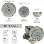 Casa si Gradina - Bucatarie si vesela - Vesela si tacamuri - Servicii de masa - Set farfurii 18 piese, pentru 6 persoane, Maritim, Cesiro, Alb Ivoire lucios cu albastru - Infinity.ro