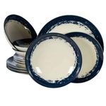 Casa si Gradina - Bucatarie si vesela - Vesela si tacamuri - Servicii de masa - Set farfurii 12 piese, pentru 4 persoane, Maritim, Cesiro, Alb Ivoire cu bluemarin - Infinity.ro