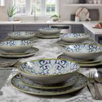 Casa si Gradina - Bucatarie si vesela - Vesela si tacamuri - Servicii de masa - Set farfurii 18 piese, pentru 6 persoane,  Marocco, Cesiro, Alb Ivoire cu albastru - Infinity.ro