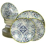 Casa si Gradina - Bucatarie si vesela - Vesela si tacamuri - Servicii de masa - Set farfurii 18 piese, pentru 6 persoane,  Marocco, Cesiro, Alb Ivoire cu albastru - Infinity.ro