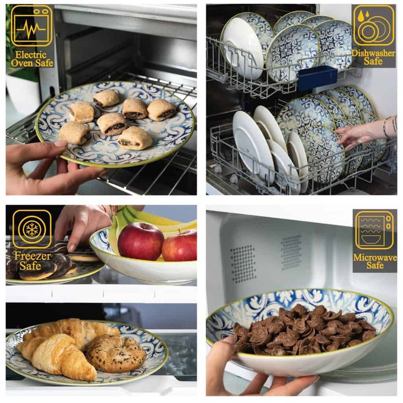 Casa si Gradina - Bucatarie si vesela - Vesela si tacamuri - Servicii de masa - Set farfurii 18 piese, pentru 6 persoane,  Marocco, Cesiro, Alb Ivoire cu albastru - Infinity.ro