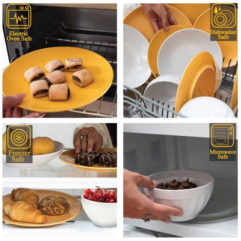 Casa si Gradina - Bucatarie si vesela - Vesela si tacamuri - Servicii de masa - Set farfurii 16 piese, pentru 4 persoane, Summer, Cesiro, Alb/Galben Rumen - Infinity.ro