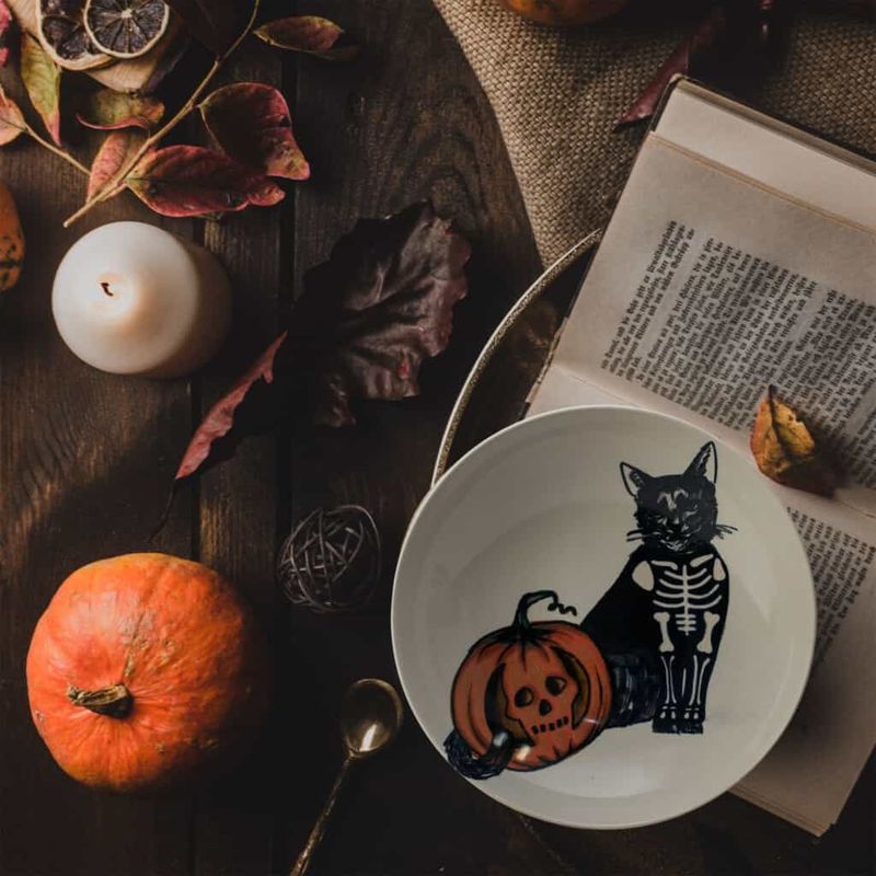 Casa si Gradina - Bucatarie si vesela - Vesela si tacamuri - Servicii de masa - Set farfurii 16 piese, pentru 4 persoane, Skeleton Kitty, Cesiro, Ivoire cu Pisica - Infinity.ro