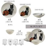 Casa si Gradina - Bucatarie si vesela - Vesela si tacamuri - Servicii de masa - Set farfurii 16 piese, pentru 4 persoane, Skeleton Kitty, Cesiro, Ivoire cu Pisica - Infinity.ro