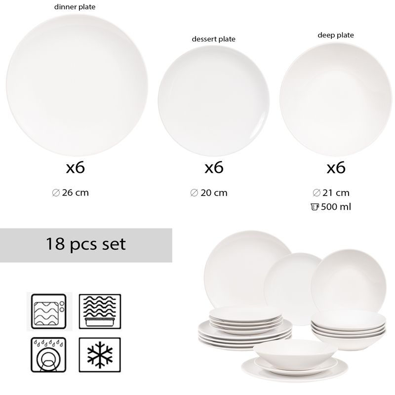 Casa si Gradina - Bucatarie si vesela - Vesela si tacamuri - Servicii de masa - Set farfurii 18 piese, pentru 6 persoane, North Pole, Cesiro, Alb Arctic Lucios - Infinity.ro