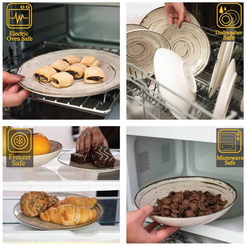 Casa si Gradina - Bucatarie si vesela - Vesela si tacamuri - Servicii de masa - Set farfurii 12 piese, pentru 4 persoane, Stone, Cesiro, Alb Ivoire cu negru - Infinity.ro