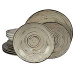 Casa si Gradina - Bucatarie si vesela - Vesela si tacamuri - Servicii de masa - Set farfurii 12 piese, pentru 4 persoane, Stone, Cesiro, Alb Ivoire cu negru - Infinity.ro