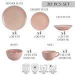 Casa si Gradina - Bucatarie si vesela - Vesela si tacamuri - Servicii de masa - Set farfurii 20 piese, pentru 4 persoane, Pastel Pink, Cesiro, Roz Mat si Roz Lucios - Infinity.ro