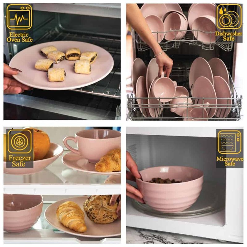 Casa si Gradina - Bucatarie si vesela - Vesela si tacamuri - Servicii de masa - Set farfurii 20 piese, pentru 4 persoane, Pastel Pink, Cesiro, Roz Mat si Roz Lucios - Infinity.ro