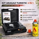 Sport si Outdoor - Camping - Bucatarie de camping - Arzatoare si accesorii - Kit aragaz turistic 2 in 1 si cartus de gaz 400ml, SilverTools - Infinity.ro