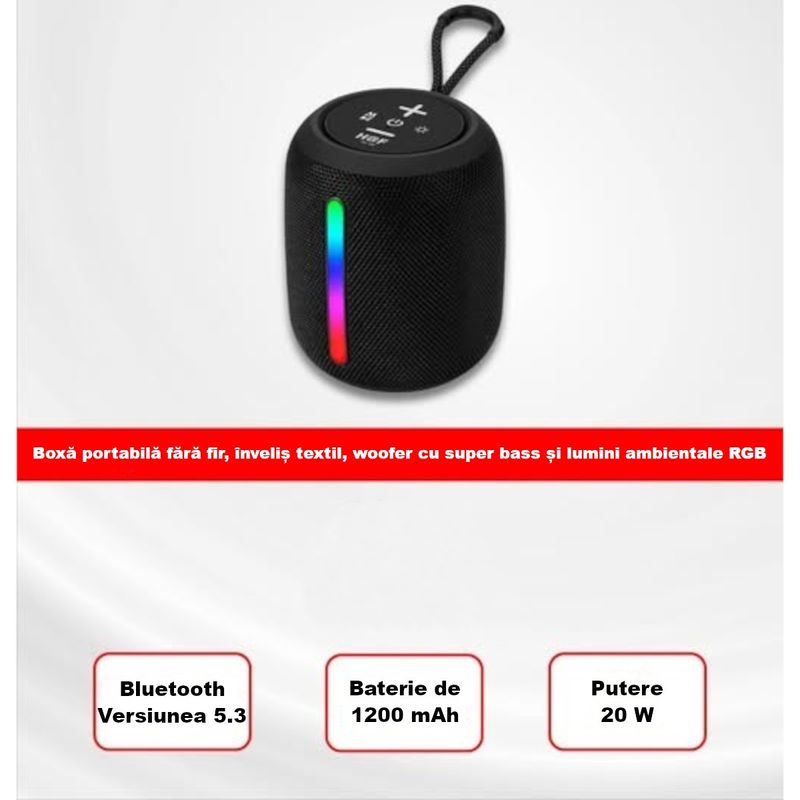TV, Audio-Video si Foto - Portabile audio - Boxe portabile - Boxa Portabila Bluetooth MADGENIX, Putere 20W, Acumulator 1200mAh, Wireless, Radio FM, Slot Card TF, USB, Reincarcabila, Negru - Infinity.ro