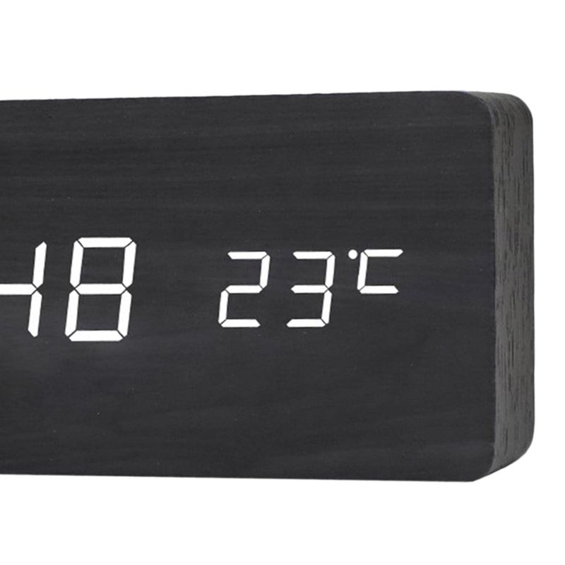 Casa si Gradina - Decoratiuni - Ceasuri - Ceas desteptator digital LED retro negru tip lemn, lumina alba, format 12/24h, luminozitate reglabila, electronic MADGENIX - Infinity.ro