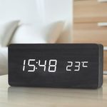 Casa si Gradina - Decoratiuni - Ceasuri - Ceas desteptator digital LED retro negru tip lemn, lumina alba, format 12/24h, luminozitate reglabila, electronic MADGENIX - Infinity.ro