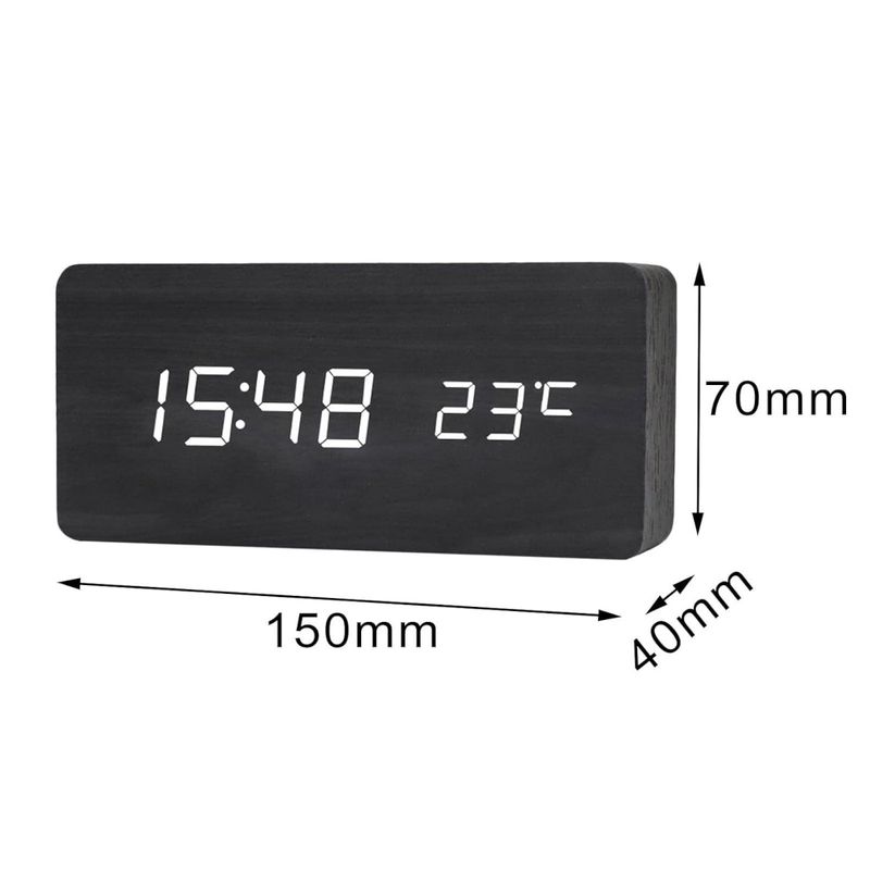Casa si Gradina - Decoratiuni - Ceasuri - Ceas desteptator digital LED retro negru tip lemn, lumina alba, format 12/24h, luminozitate reglabila, electronic MADGENIX - Infinity.ro