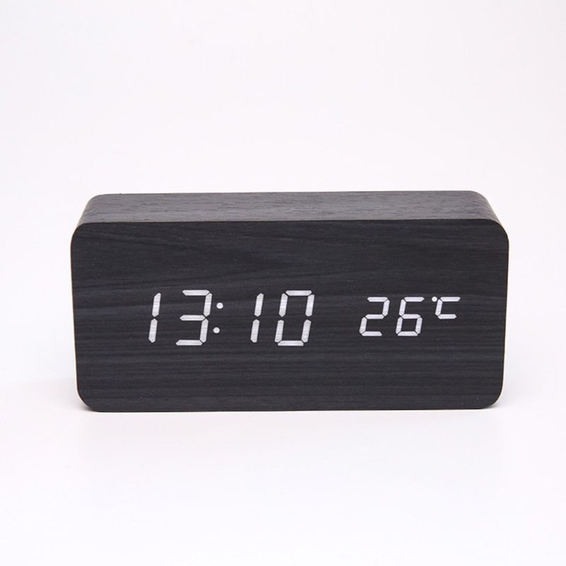 Casa si Gradina - Decoratiuni - Ceasuri - Ceas desteptator digital LED retro negru tip lemn, lumina alba, format 12/24h, luminozitate reglabila, electronic MADGENIX - Infinity.ro