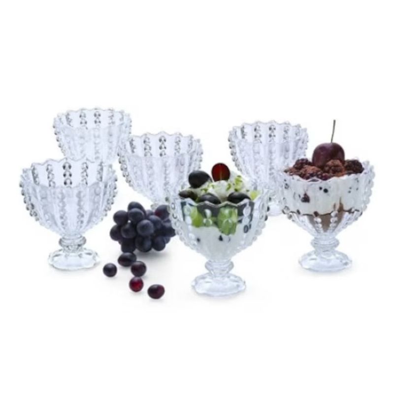 Casa si Gradina - Bucatarie si vesela - Vesela si tacamuri - Vesela desert - Cupe de Sticla pentru Inghetata MADGENIX, Set 6 Bucati, 200 ml, Design Elegant cu Picior, Ideale pentru Desert, Budinca sau Fructe - Infinity.ro