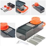 Casa si Gradina - Bucatarie si vesela - Ustensile bucatarie - Feliatoare si taietoare manuale - Set Razatoare Multifunctionala MADGENIX 4 Lame Interschimbabile, Recipient 27x10.5x9.5 cm, Ideal pentru Bucatarie - Infinity.ro