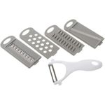 Casa si Gradina - Bucatarie si vesela - Ustensile bucatarie - Feliatoare si taietoare manuale - Set Razatoare Multifunctionala MADGENIX 4 Lame Interschimbabile, Recipient 27x10.5x9.5 cm, Ideal pentru Bucatarie - Infinity.ro