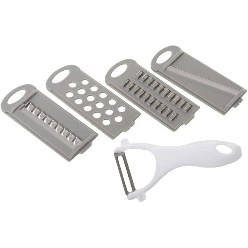 Casa si Gradina - Bucatarie si vesela - Ustensile bucatarie - Feliatoare si taietoare manuale - Set Razatoare Multifunctionala MADGENIX 4 Lame Interschimbabile, Recipient 27x10.5x9.5 cm, Ideal pentru Bucatarie - Infinity.ro