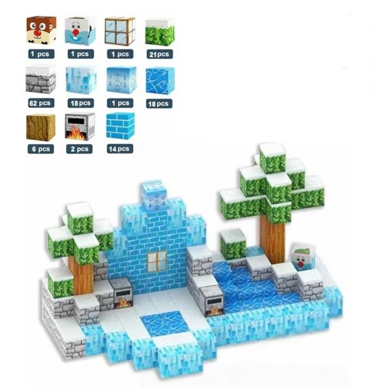 Jucarii, Copii si Bebe - Jucarii si jocuri - Seturi de constructie si cuburi - Seturi de constructie - Joc de Constructie Magnetica MADGENIX, 144 Cuburi din Lemn, Set Educativ STEM, 8 Culori, Joc Creativ DIY, Dezvoltare Motrica, 14x28x14 cm - Infinity.ro