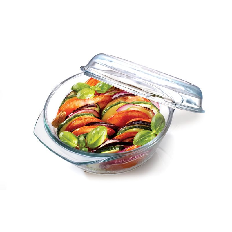 Casa si Gradina - Bucatarie si vesela - Vase pentru gatit - Vase termorezistente - Vas Termorezistent Rotund cu Capac MADGENIX 1,45L Sticla Transparenta pentru Cuptor si Depozitare - Infinity.ro