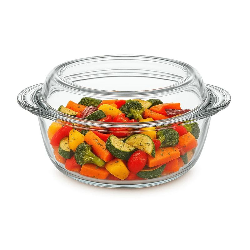 Casa si Gradina - Bucatarie si vesela - Vase pentru gatit - Vase termorezistente - Vas Termorezistent Rotund cu Capac MADGENIX 1,45L Sticla Transparenta pentru Cuptor si Depozitare - Infinity.ro