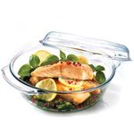 Casa si Gradina - Bucatarie si vesela - Vase pentru gatit - Vase termorezistente - Vas Termorezistent Rotund cu Capac MADGENIX 0.84L Sticla Transparenta pentru Cuptor si Depozitare - Infinity.ro