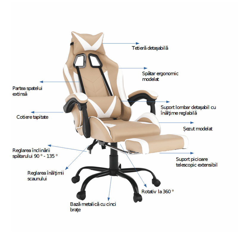 Casa si Gradina - Mobilier - Scaune si fotolii - Fotolii - Fotoliu birou/gaming, negru/alb/bej, OZGE 2 NEW - Infinity.ro