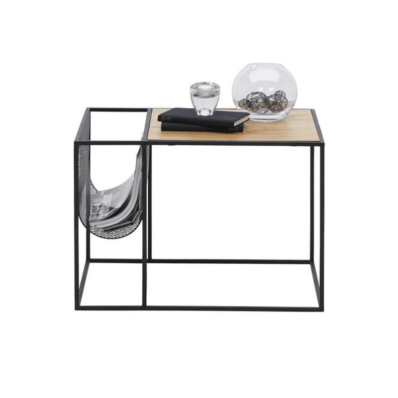 Casa si Gradina - Mobilier - Mese si birouri - Masute de cafea - Masa laterala, din metal / MDF, negru / stejar, FLYN - Infinity.ro