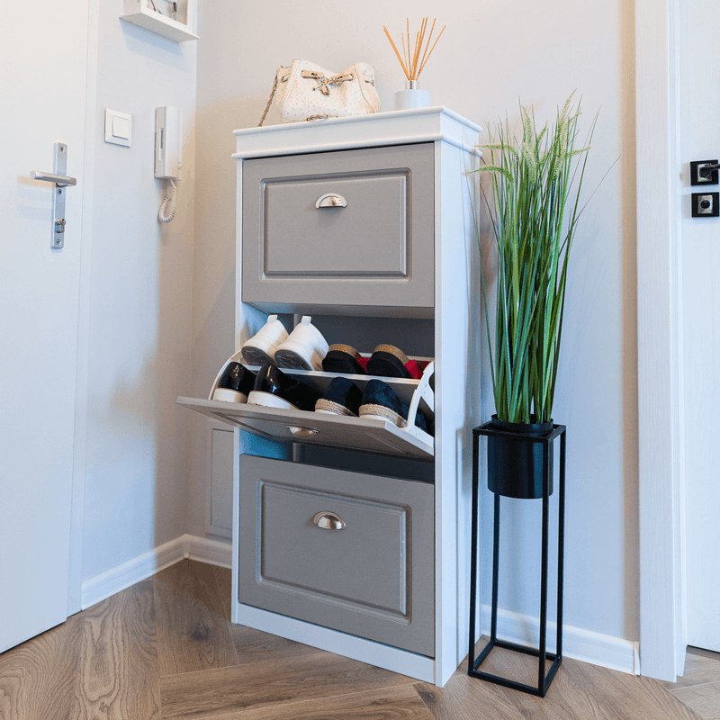 Casa si Gradina - Mobilier - Dulapuri si sifoniere - Dulapuri pantofi - Pantofar, 3 compartimente, gri/alb, SEBER TYP 2 - Infinity.ro