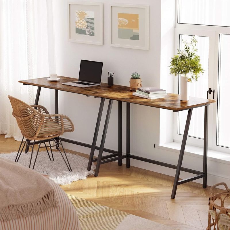 Casa si Gradina - Mobilier - Mese si birouri - Birouri - Birou cu cadru metalic, stil industrial, 100x50x75 cm, maro rustic - Infinity.ro