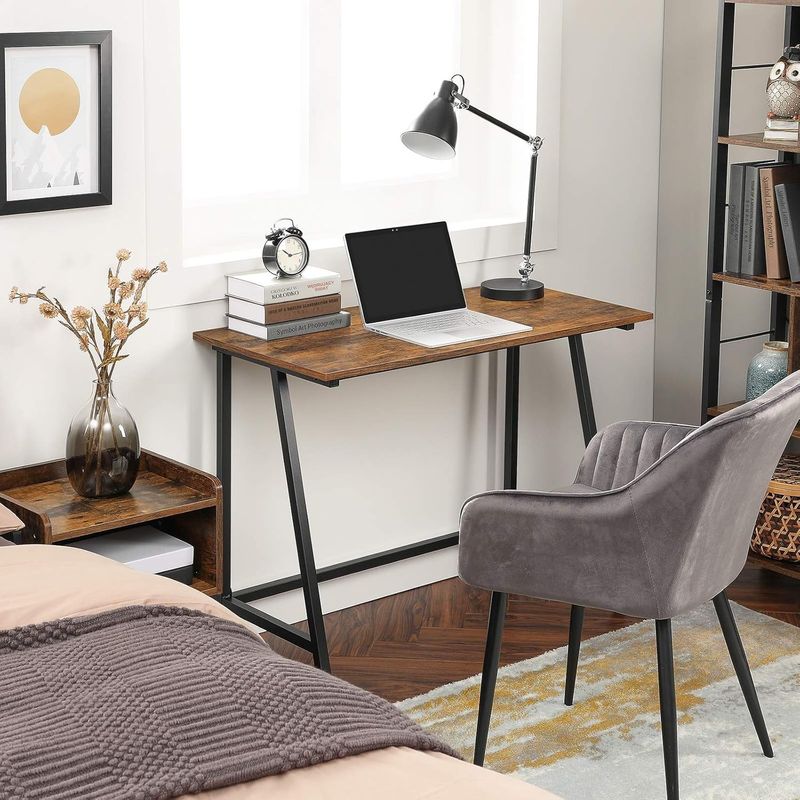 Casa si Gradina - Mobilier - Mese si birouri - Birouri - Birou cu cadru metalic, stil industrial, 100x50x75 cm, maro rustic - Infinity.ro