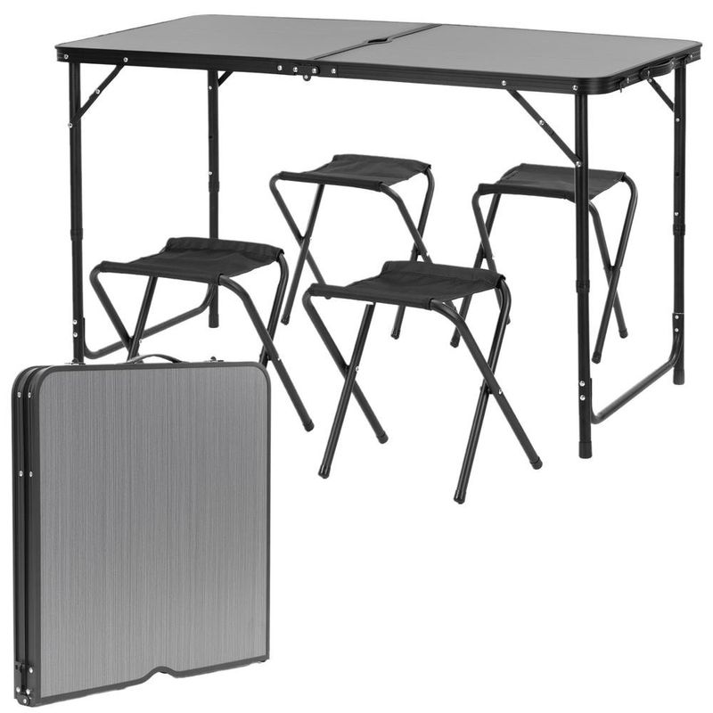 Sport si Outdoor - Camping - Mobilier pentru camping - Mese camping - Set masa pliabila de camping cu 4 scaune, inaltime reglabila, aluminiu si MDF, 120x60x71 cm, negru - Infinity.ro