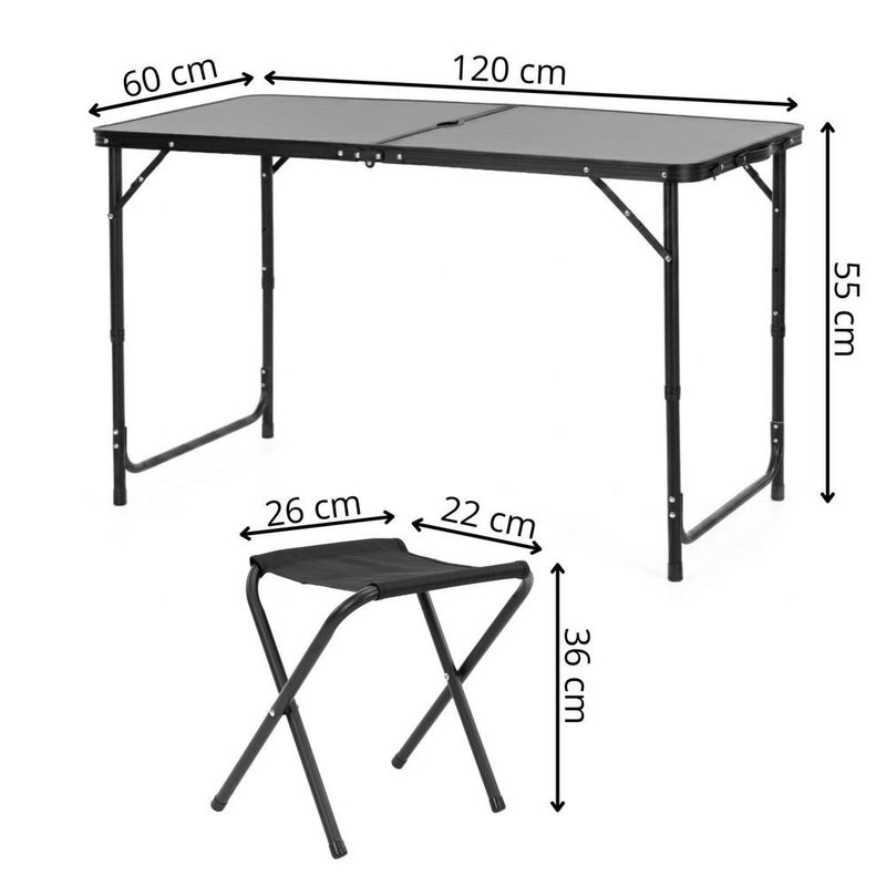 Sport si Outdoor - Camping - Mobilier pentru camping - Mese camping - Set masa pliabila de camping cu 4 scaune, inaltime reglabila, aluminiu si MDF, 120x60x71 cm, negru - Infinity.ro