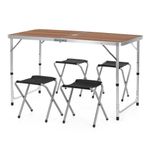Sport si Outdoor - Camping - Mobilier pentru camping - Mese camping - Set masa pliabila de camping cu 4 scaune, inaltime reglabila, aluminiu si MDF, 120x60x71 cm, maro si argintiu - Infinity.ro