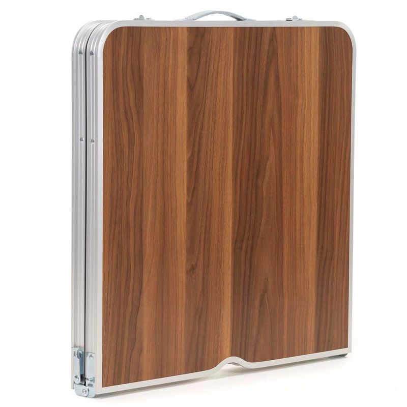 Sport si Outdoor - Camping - Mobilier pentru camping - Mese camping - Set masa pliabila de camping cu 4 scaune, inaltime reglabila, aluminiu si MDF, 120x60x71 cm, maro si argintiu - Infinity.ro