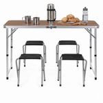 Sport si Outdoor - Camping - Mobilier pentru camping - Mese camping - Set masa pliabila de camping cu 4 scaune, inaltime reglabila, aluminiu si MDF, 120x60x71 cm, maro si argintiu - Infinity.ro
