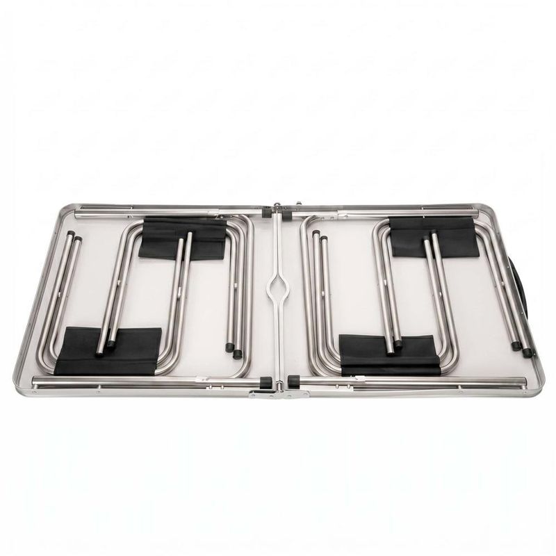 Sport si Outdoor - Camping - Mobilier pentru camping - Mese camping - Set masa pliabila de camping cu 4 scaune, inaltime reglabila, aluminiu si MDF, 120x60x71 cm, maro si argintiu - Infinity.ro