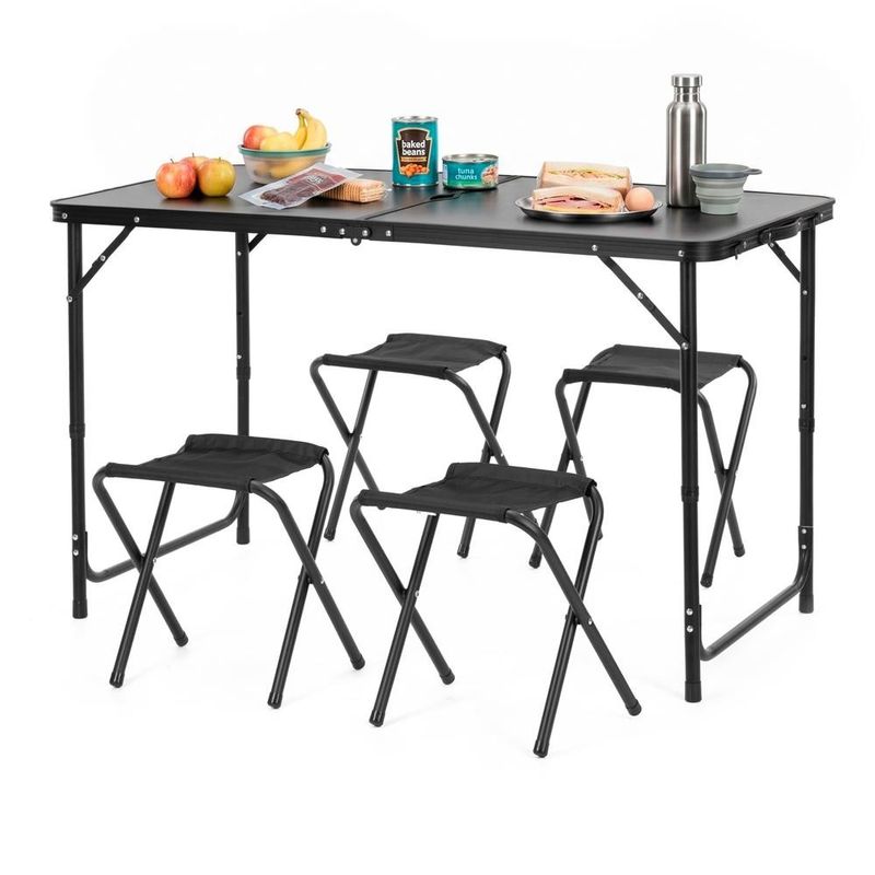 Sport si Outdoor - Camping - Mobilier pentru camping - Mese camping - Set masa pliabila de camping cu 4 scaune, inaltime reglabila, aluminiu si MDF, 120x60x71 cm, negru - Infinity.ro