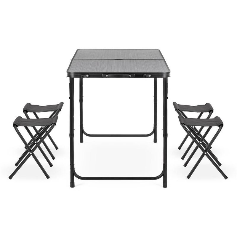 Sport si Outdoor - Camping - Mobilier pentru camping - Mese camping - Set masa pliabila de camping cu 4 scaune, inaltime reglabila, aluminiu si MDF, 120x60x71 cm, negru - Infinity.ro