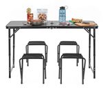 Sport si Outdoor - Camping - Mobilier pentru camping - Mese camping - Set masa pliabila de camping cu 4 scaune, inaltime reglabila, aluminiu si MDF, 120x60x71 cm, negru - Infinity.ro